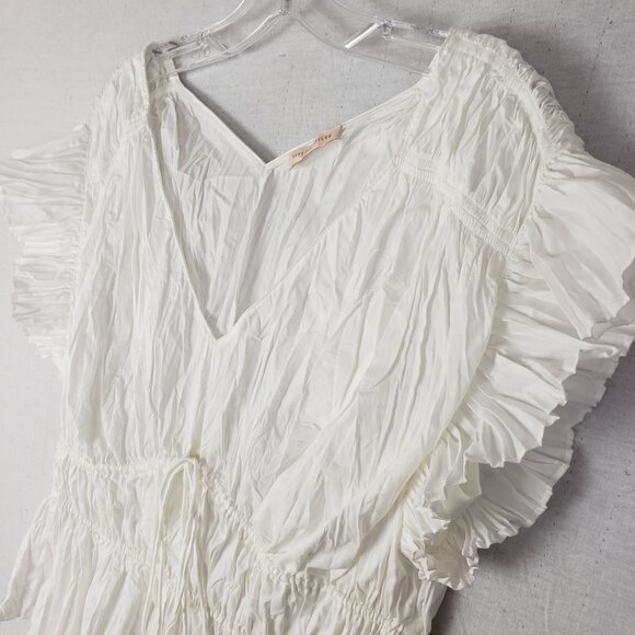 Rebecca Taylor Broomstick Peplum Blouse Flutter Sleeves in Lyria White size 14/L - Picture 3 of 16